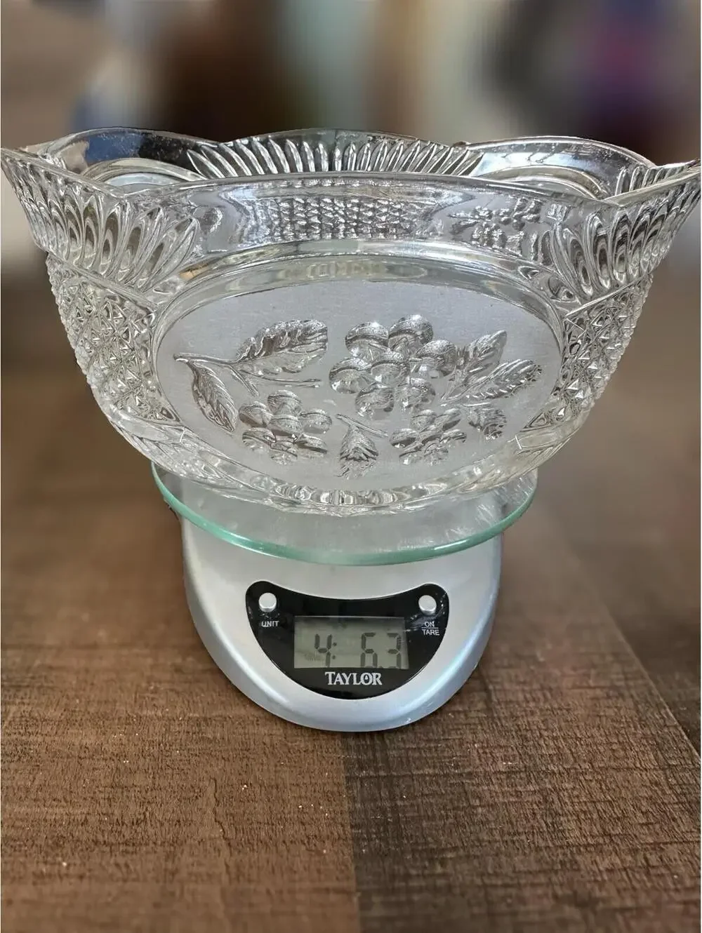 Vintage Clear Cut Glass Decorative Bowl with Floral Motif